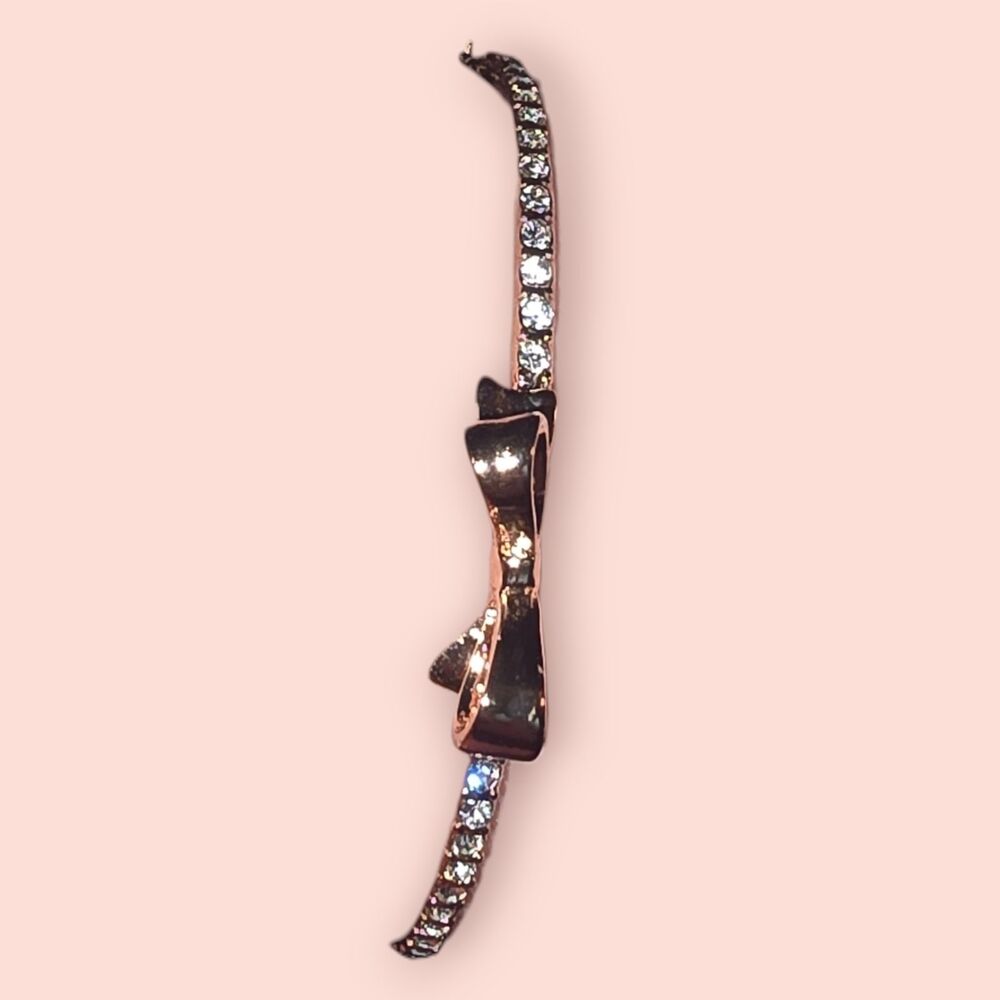 Kate Spade Love Notes Mini Bow Hinged Bangle Bracelet Rose Gold Sparkle Crystal